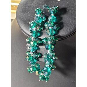 Green Aurora Borealis Beaded Stretch Bracelet Iridescent
